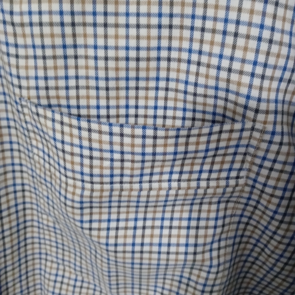 Yves Saint Laurent YSL Men's button down beige Navy blue Checked Shirt 16.5 - Picture 7 of 8